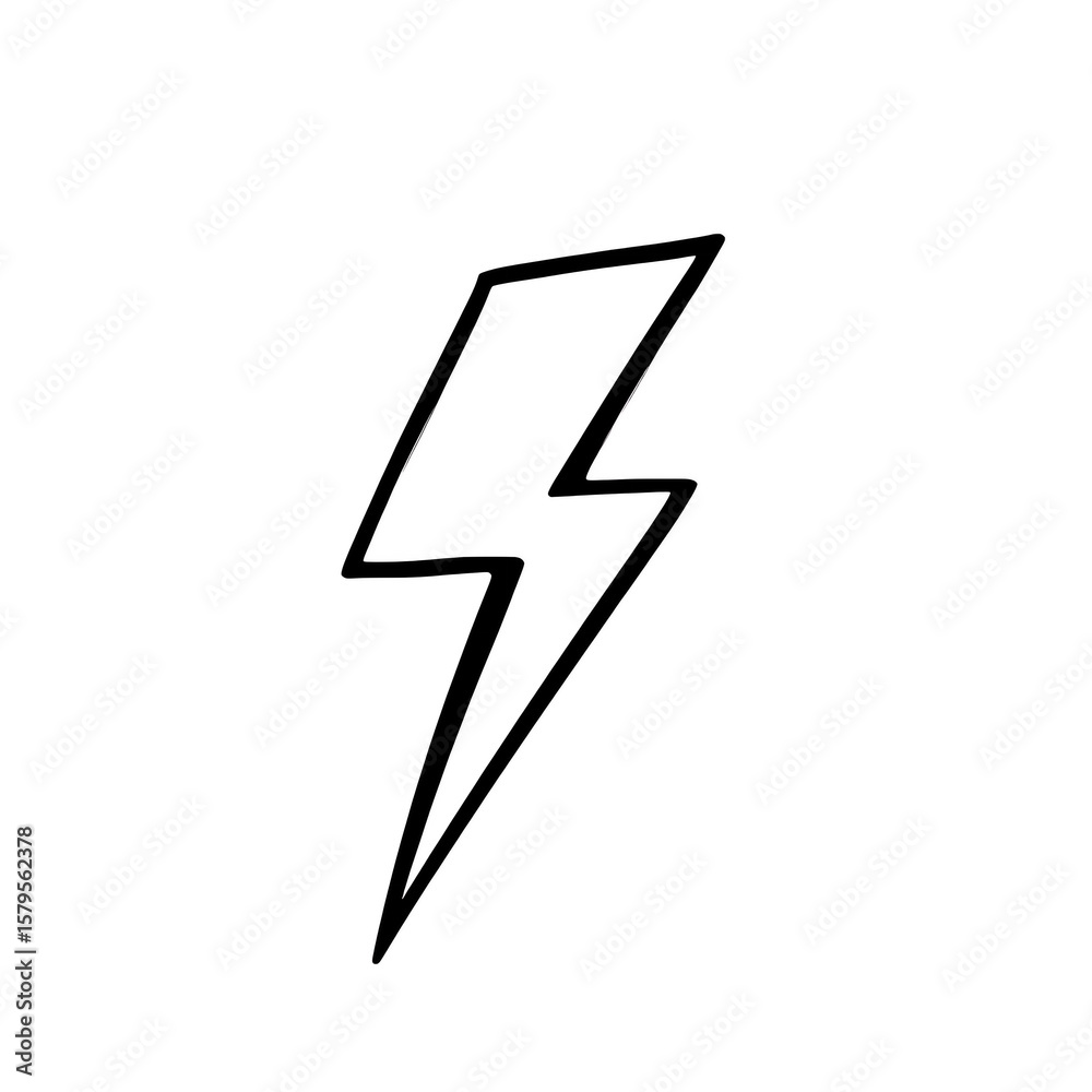 Poster a simple line drawing of a lightning bolt in a minimalist style image on transparent background