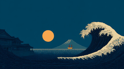 Great Wave off Kanagawa Hokusai Inspired Art Japanese Ukiyoe Seascape Vintage Wave Print Traditional Japan Fine Art Ocean Wave Illustration Asian Art Poster
