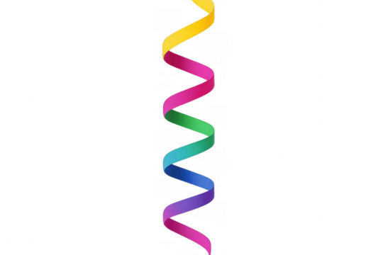 Vibrant curling ribbon spiraling in festive colors against transparent backdrop, enhancing celebratory graphic design elements