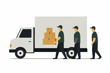 Warehouse Workers Loading Carton Boxes Vector Illustration Teamwork Logistics Concept Shipping and Delivery Graphic Design Commercial Use Image
