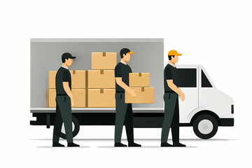 Vector Illustration Workers Loading Boxes Graphic Design Teamwork Concept Shipping Logistics Visual Cargo Handling Artwork Delivery Service Scene Creative Packaging Transport Idea
