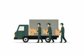 Vector Illustration Workers Loading Boxes Graphic Design Teamwork Concept Shipping Logistics Visual Cargo Handling Artwork Delivery Service Scene Creative Packaging Transport Idea
