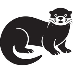 A stylized black otter with white accents on a plain background in a simple vector style on transparent background
