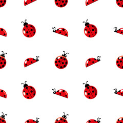 Obraz premium Seamless Ladybug Pattern White BG and Transparent Isolate. Seamless ladybug pattern. isolated. Ideal for fabrics, wallpapers and nature-themed designs