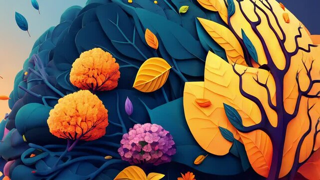 Human brain tree with flowers mental health, self care concept, positive thinking, creative mind, ADHD, schizophrenia, depression, Anxiety, panic attacks, Voices in my head, Neurodiversity