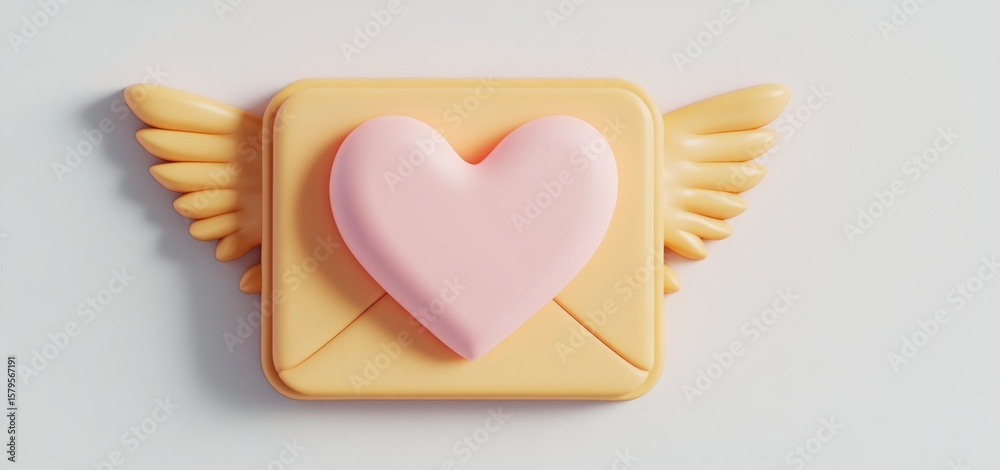Fototapete a vacant paper scroll is depicted with red heart wings in a 3d icon element illustration
