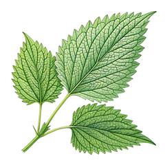 Stinging Nettle Leaves Botanical Illustration of Urtica Dioica Isolated On Transparent Background