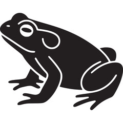 A minimalistic black silhouette of a frog with white outlines against a plain light background view on transparent background
