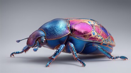 Naklejka premium Futuristic Metallic Beetle with Iridescent Shell