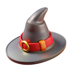 Naklejka premium 3d render of stylized wizard hat with red band isolated on transparent background