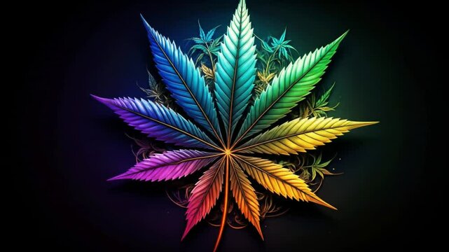A colorful vibrant and stylish stylized cannabis leaf.