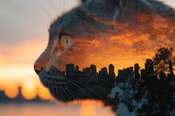 A cat and vancouver's skyline: an artistic double exposure. Home serenity. Uncover mount pleasant's hidden gems on a delightful cat tour. Feline harmony. Community vibes.