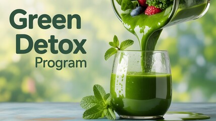 Green Detox Program - Fresh Vegetable Smoothie with Berries and Mint