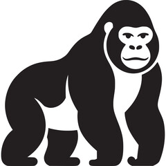 A bold gorilla illustration standing with a strong presence in black and white minimalist design style on transparent background