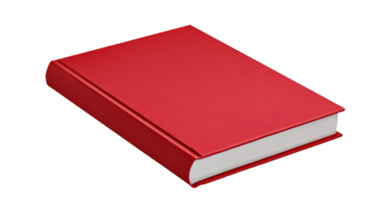 A closed red book lies diagonally on a black background with visible pages and a shiny cover surface