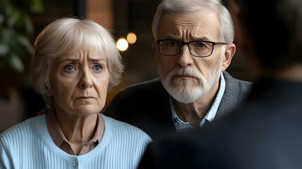 Concerned Elderly Couple Displaying Worry and Doubt in a Low-Key