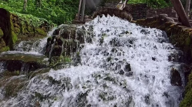Ancient laundry on a river for washing carpets bara slow motion video