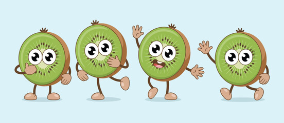 Kiwi Fruit Characters in Different Poses