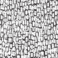 Abstract seamless pattern consisting of font. Vector background with capital English Latin letters and handwritten text. Wallpaper, wrapping paper, ceramic tile, t-shirt design, fabric, textile. No ai