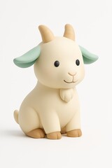 Cute Cartoon Baby Goat Figurine on White Background, 3D Illustration