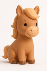Cute Cartoon Pony Figurine on White Background, 3D Illustration for Kids