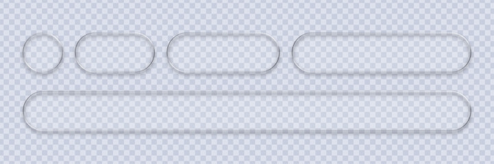 Set of liquid glass frames vector glossy shapes with shadow. Transparent geometric elements for text banner or interface.