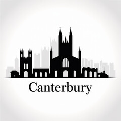 Obraz premium Canterbury Skyline Silhouette - Historic English Cathedral City Vector Illustration
