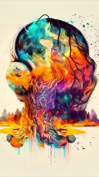 Healing Sounds and Sound Therapy, Sound bath, Singing bowls, Woman in headset in sound healing therapy and meditation, Healing, Relaxing Frequencies and Vibrations, Resonance, balanced chakras, energy