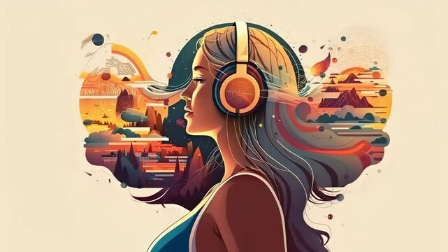 Healing Sounds and Sound Therapy, Sound bath, Singing bowls, Woman in headset in sound healing therapy and meditation, Healing, Relaxing Frequencies and Vibrations, Resonance, balanced chakras, energy