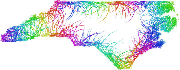 Rainbow sketch outline map of North Carolina 