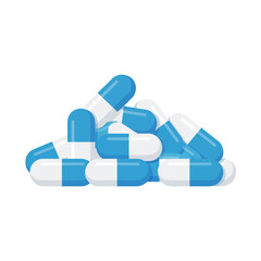 Pile of Blue and White Medicine Capsules