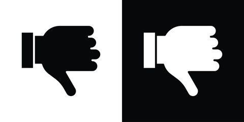 Thumb down icon symbol in black and white color. Silhouette Styles.