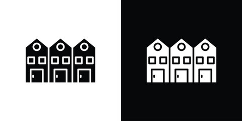 Terraced Houses icon symbol in black and white color. Silhouette Styles.