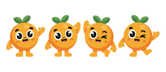 Naklejka premium Cute Cartoon Orange Fruit Characters Set