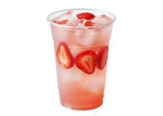 iced strawberry coconut water refresher with fresh fruit