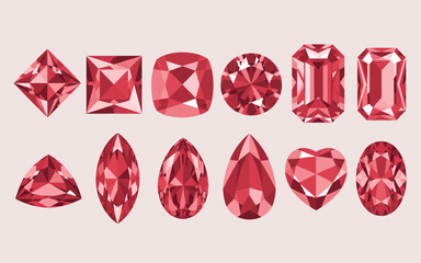 Red Gemstone Cut Illustrations Collection