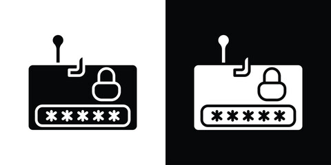 Password phishing icon symbol in black and white color. Silhouette Styles.