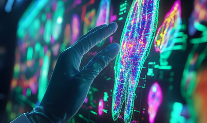 Gloved Hand Interacting with Holographic Medical Data Display in