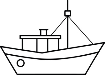 fishing boat icon line art vector illustration on transparent background