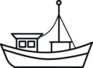 fishing boat icon line art vector illustration on transparent background