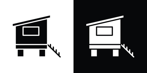 Chicken coop icon symbol in black and white color. Silhouette Styles. © Natubhai