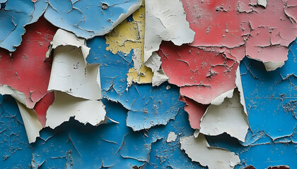 Peeling Paint Reveals a Patchwork of Colors on an Aged Surface