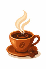 Obraz premium Hot Coffee Cup with Steam and Beans