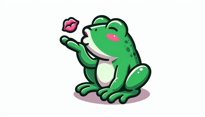 Fototapeta premium Cute Green Frog Blowing a Kiss Cartoon Illustration
