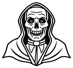 Halloween skull and crossbones vector illustration with scary skeleton face and bones