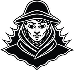 Horror vector art illustration of a gothic human skull king with a witch hat, perfect for Halloween cartoon designs