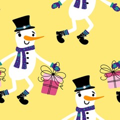 Christmas cartoon ice seamless snowman pattern for wrapping paper and fabrics