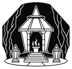 Silhouette of a house vector illustration at night with architectural details and windows