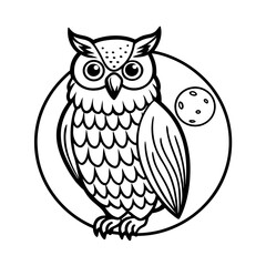 Cute cartoon owl sitting on a branch at night in nature vector illustration