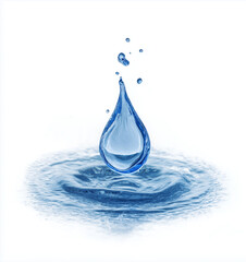 Water splashing on a white background, forming a drop-like shape, with water droplets suspended in the air, water, 